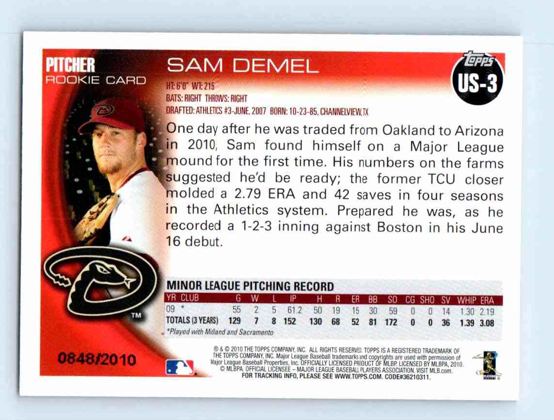 2010 Topps Update Gold Border Sam Demel #US-3 card back image