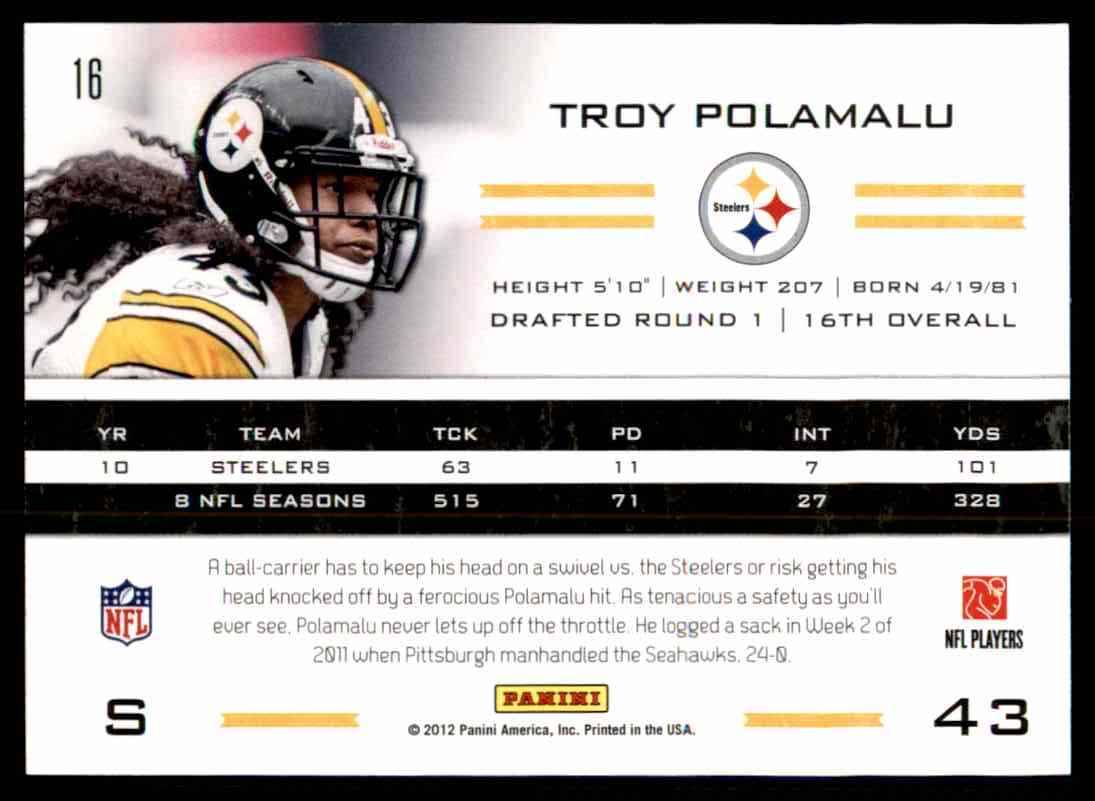 2011 Totally Certified Troy Polamalu #16 card back image