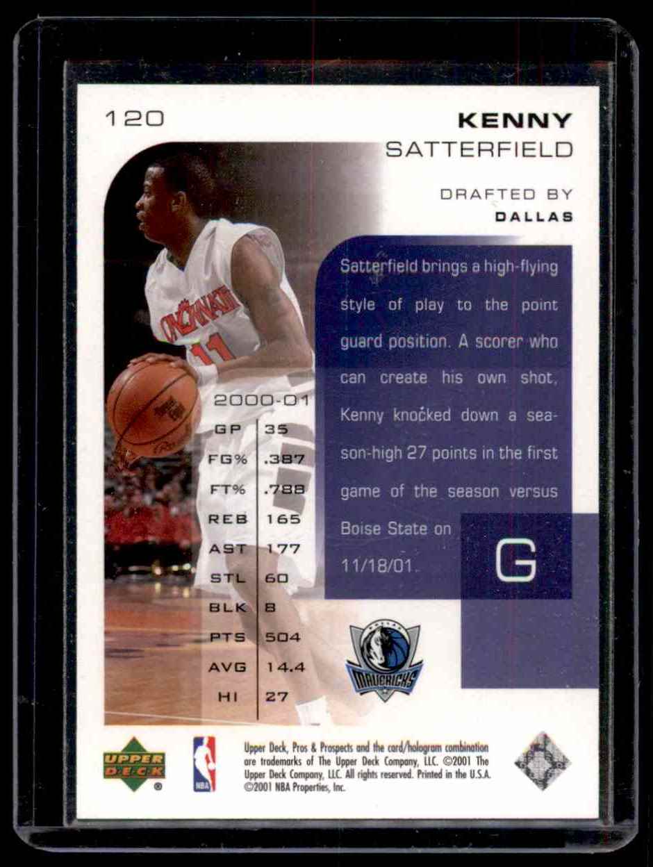 2001-02 Upper Deck Pros & Prospects Kenny Satterfield #120 card back image