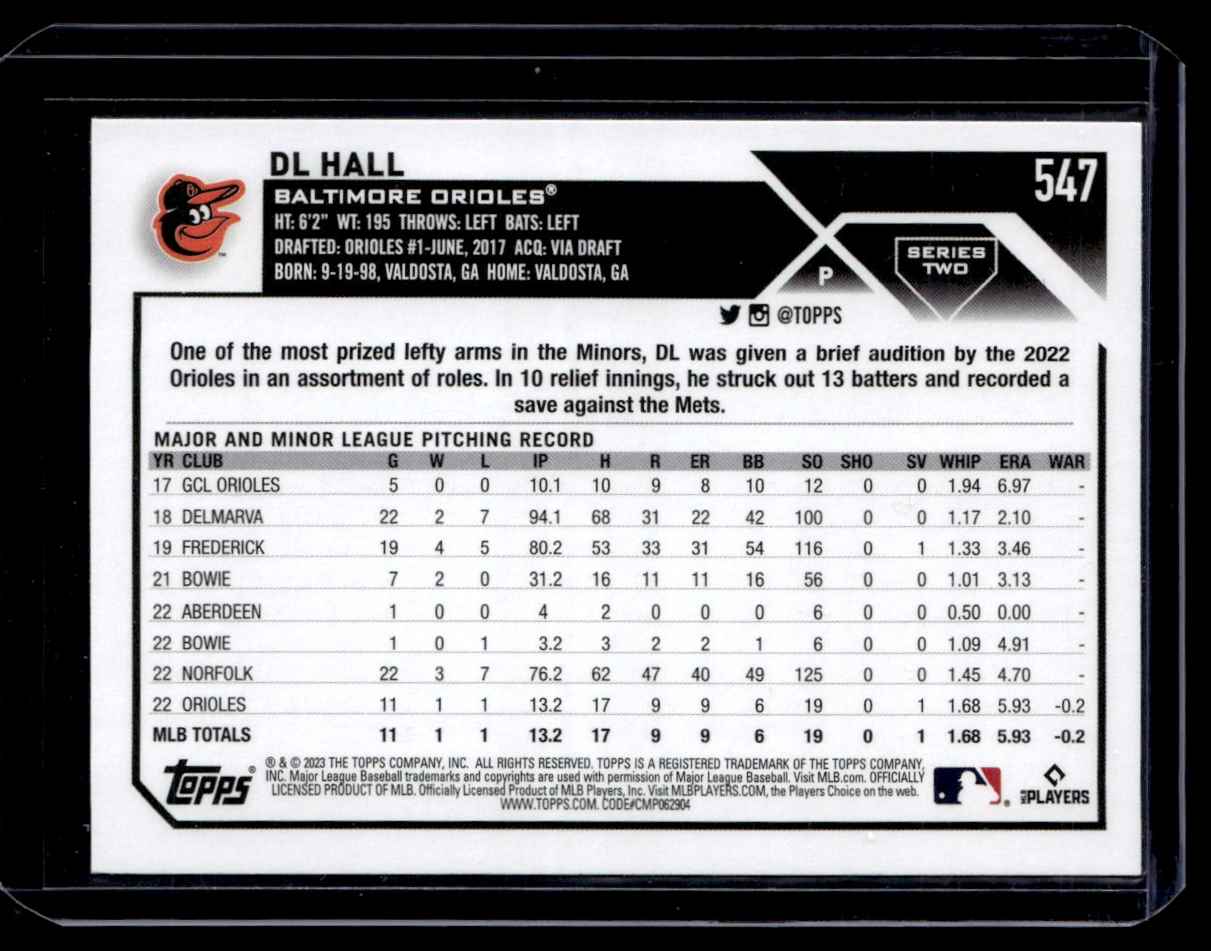 2023 Topps Black DL Hall #547 card back image