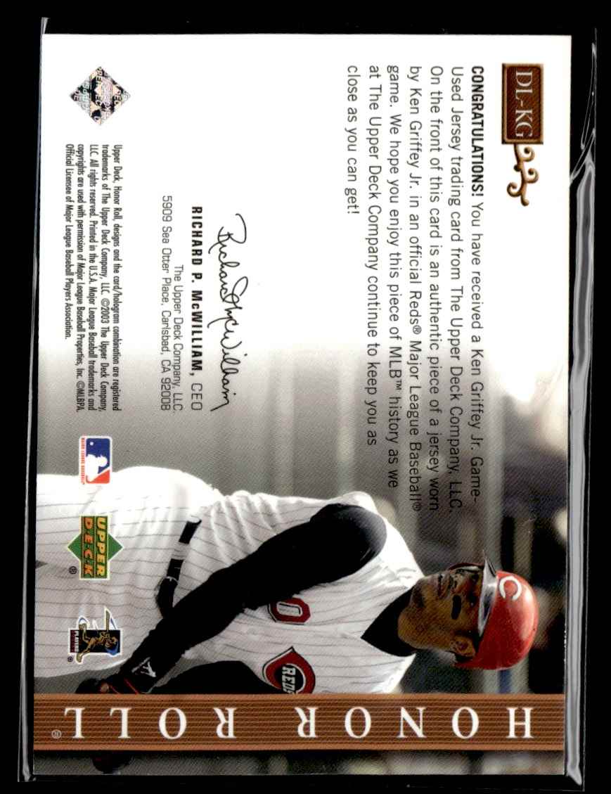 2003 Upper Deck Honor Roll Dean's List Ken Griffey Jr. #DL-KG card back image