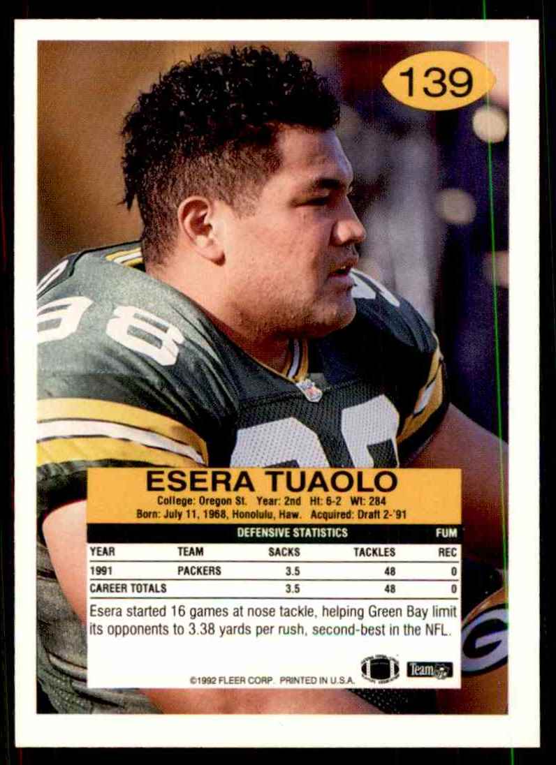 1992 Fleer Esera Tuaolo #139 card back image