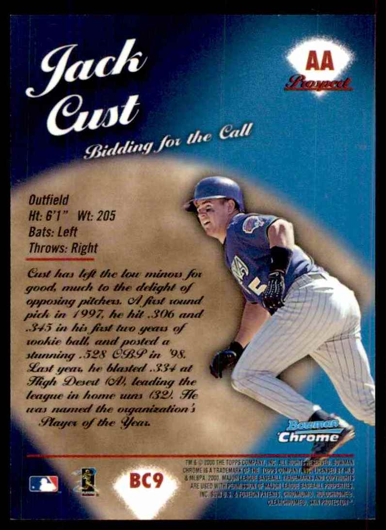 2000 Bowman Chrome Bidding For The Call Jack Cust #BC9 card back image