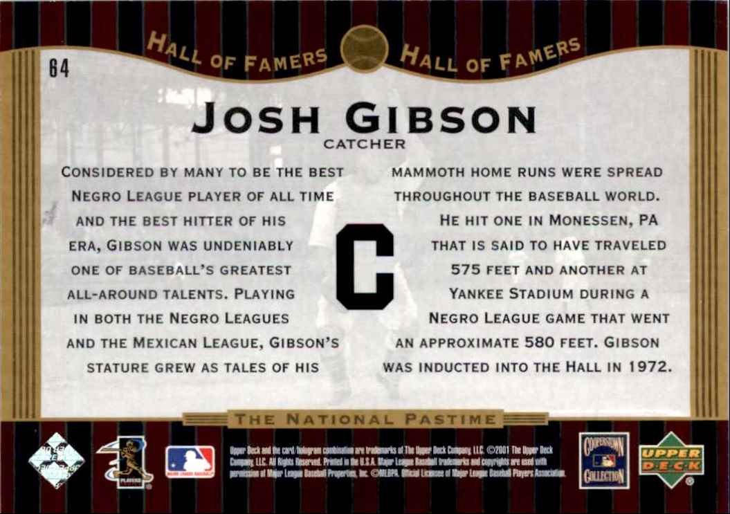 2001 Upper Deck Hall of Famers The National Pastime Josh Gibson #64 card back image