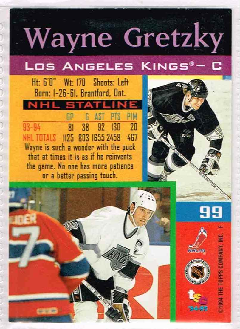 1994-95 Topps Wayne Gretzky #99 card back image