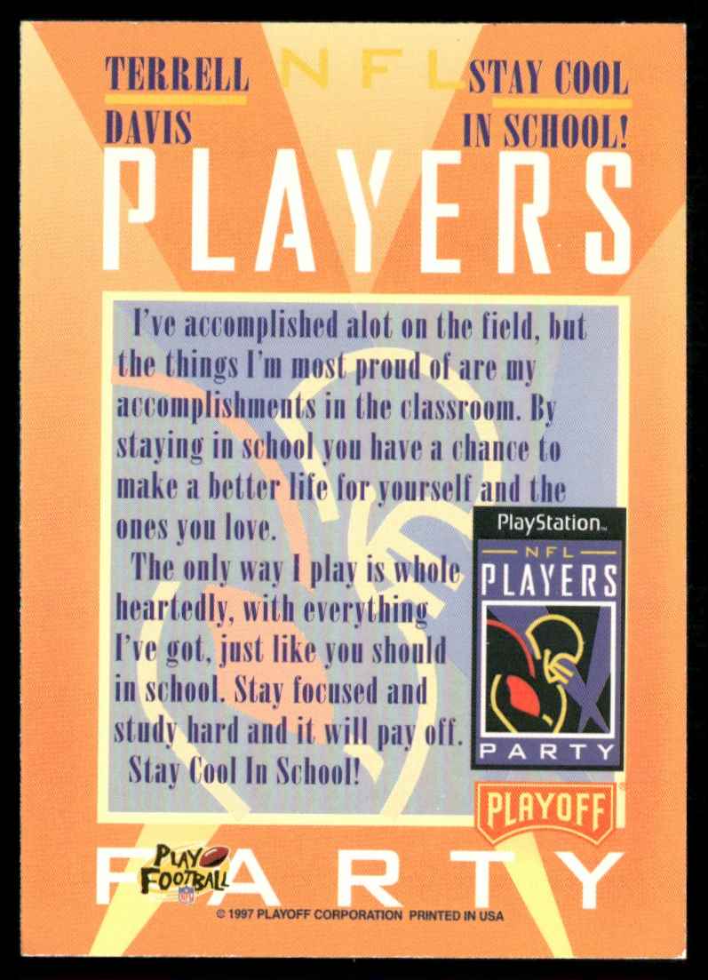 1997 Playoff NFL Players Party (Stay Cool In School) Terrell Davis #NNO card back image