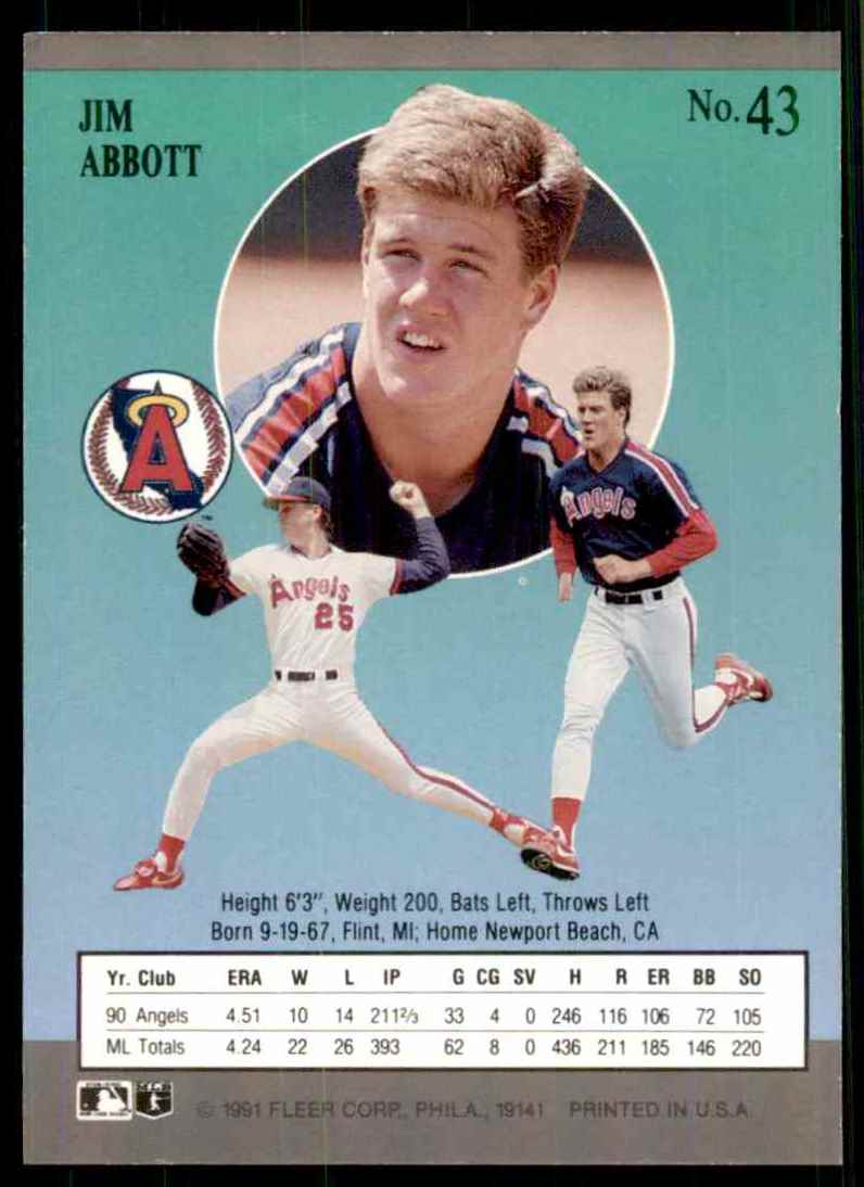 1991 Ultra Jim Abbott #43 card back image