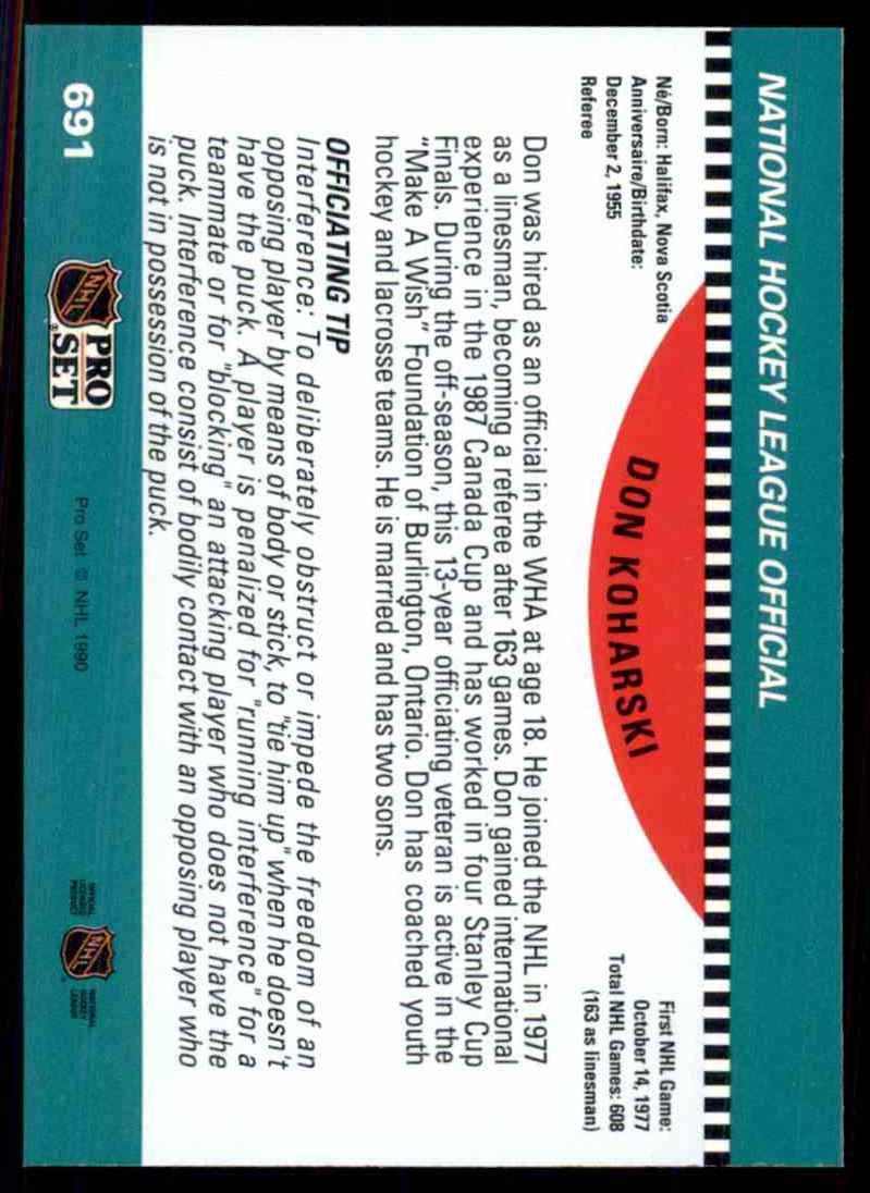 1990-91 Pro Set Don Koharski #691 card back image