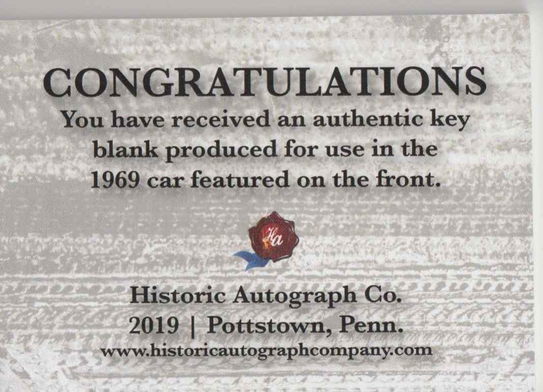 2019 Historic Autographs Bronco Trunk Key card back image
