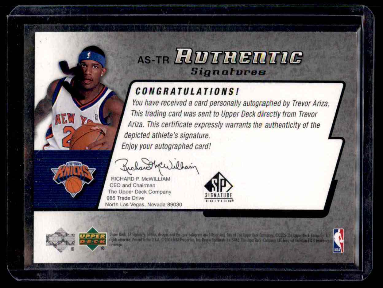 2004-05 SP Signature Edition Signatures Trevor Ariza #TR card back image