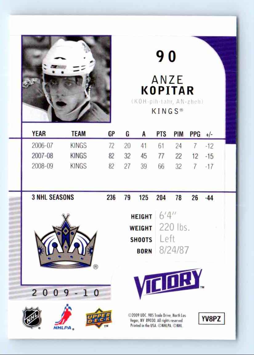 2009-10 Upper Deck Victory Anze Kopitar #90 card back image