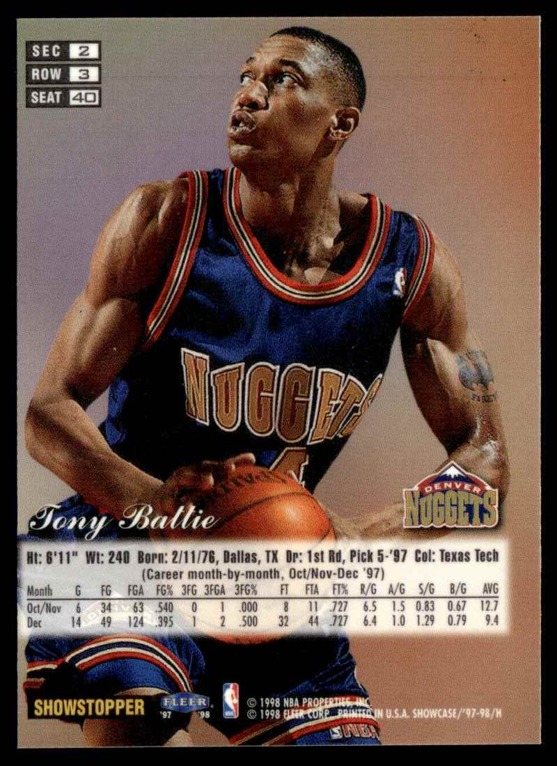 1997-98 Flair Showcase Tony Battie #40 card back image