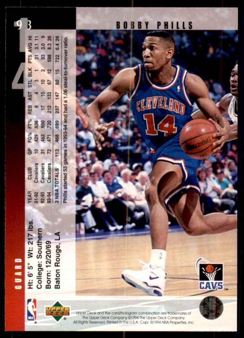 1994-95 Upper Deck Bobby Phills #93 card back image