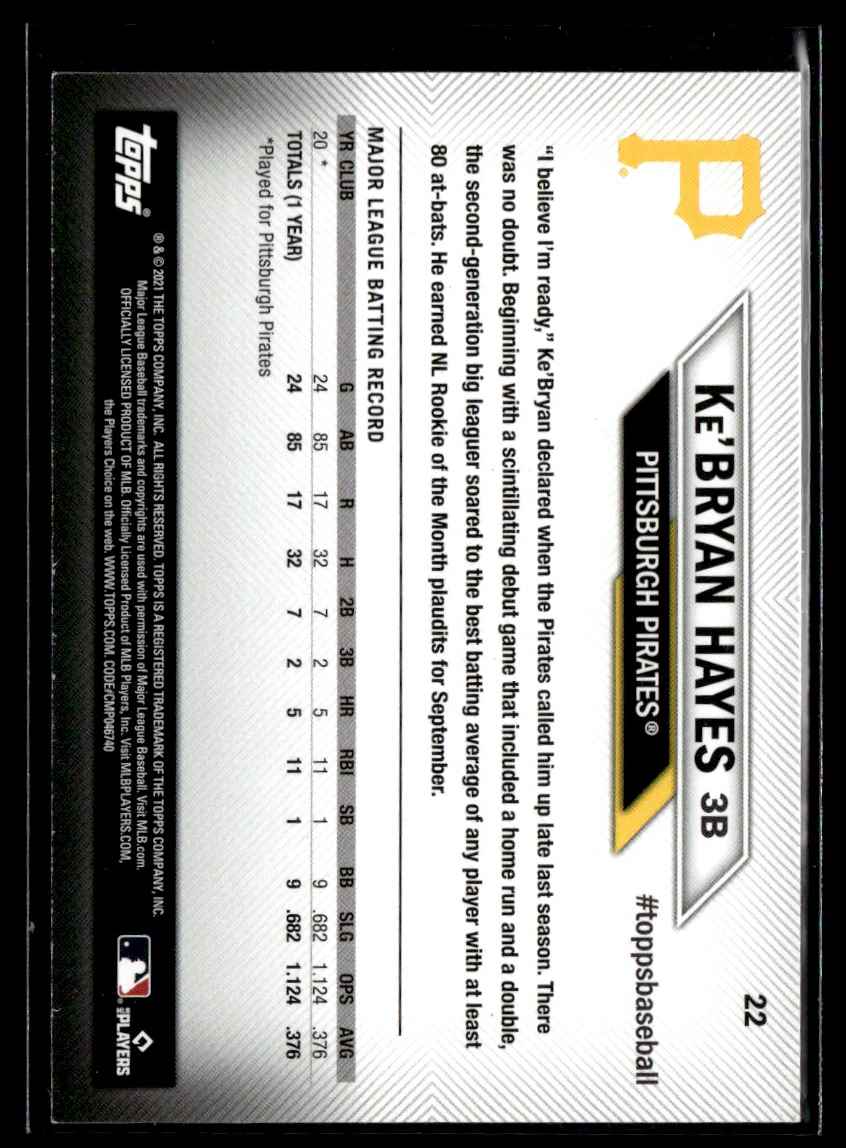 2021 Topps National Baseball Card Day Ke'Bryan Hayes #22 card back image