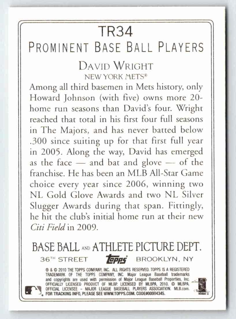 2010 Topps Turkey Red David Wright #TR34 card back image