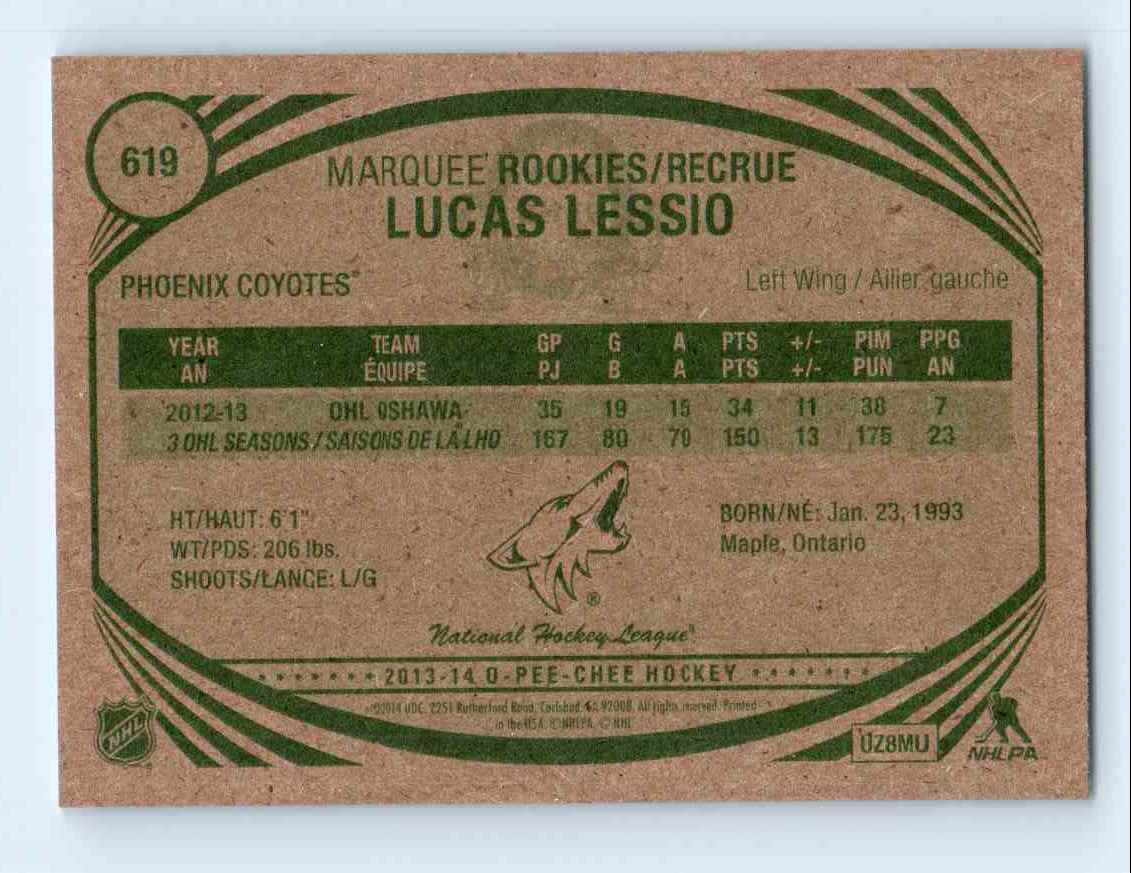 2013-14 O-Pee-Chee Rookie Lucas Lessio #619 card back image