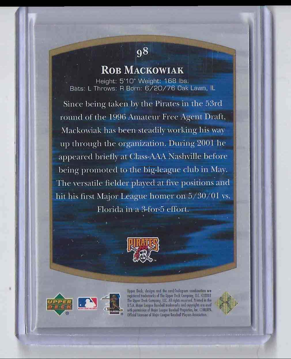 2001 Ultimate Collection Rob Mackowiak #98 card back image