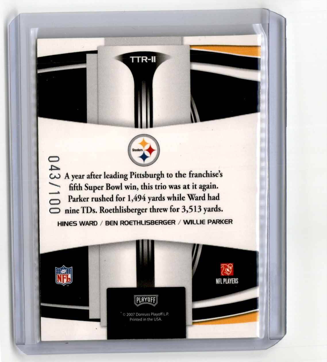 2007 Absolute Playoff Team Trios Ben Roethlisberger Ward #TTR-II card back image