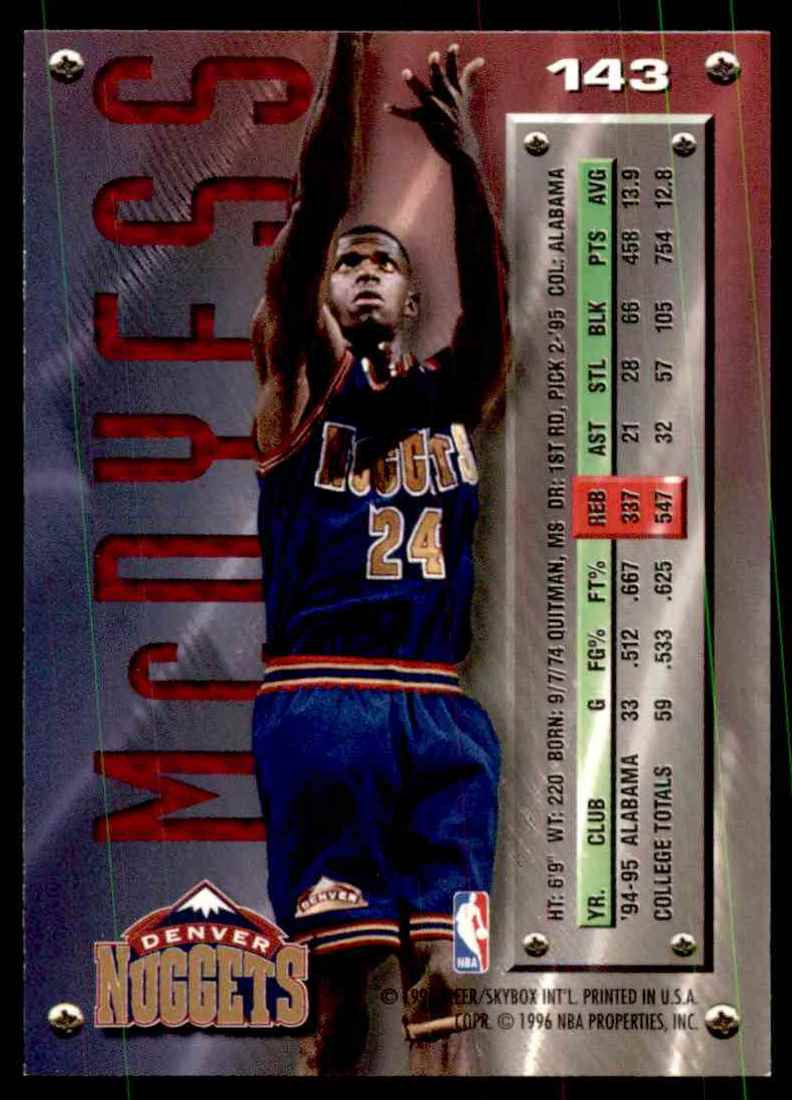 1995-96 Fleer Metal Antonio McDyess RC #143 card back image