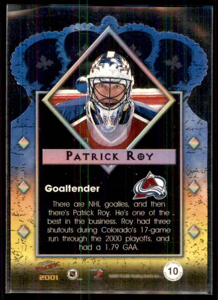2000-01 Pacific Gold Crown Die-Cuts Patrick Roy #10 card back image