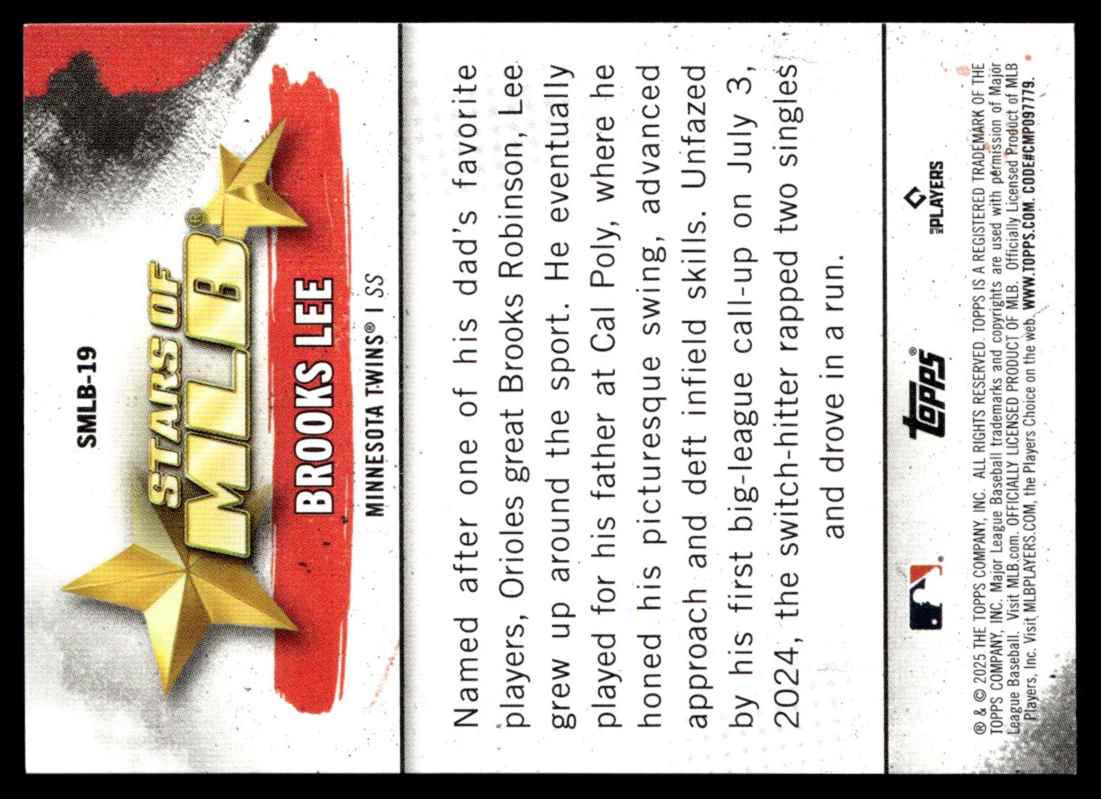 2025 Topps Stars of MLB Brooks Lee #SMLB-19 card back image