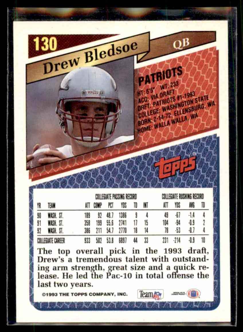 1993 Topps Drew Bledsoe #130 card back image