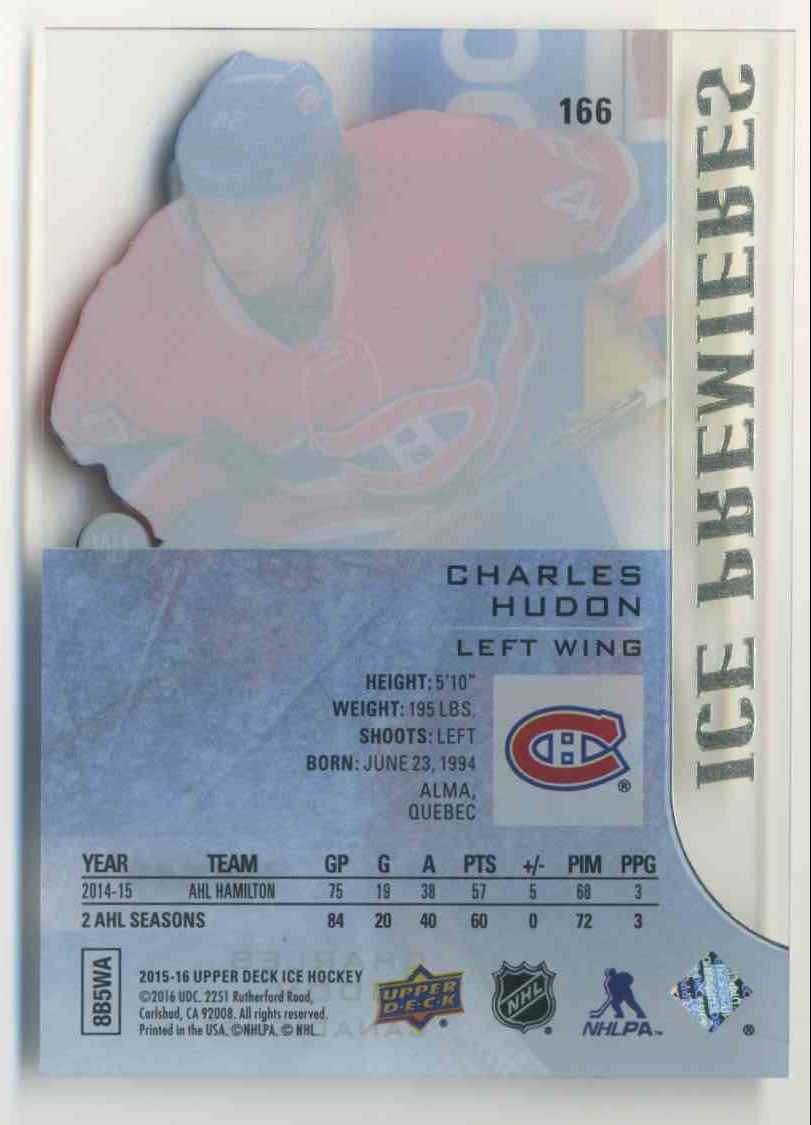 2015-16 Upper Deck Ice Charles Hudon #166 card back image