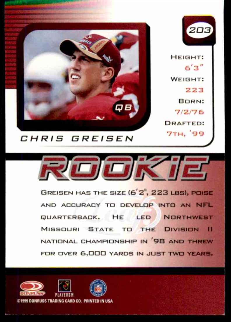 1999 Leaf Rookies & Stars Chris Greisen #203 card back image