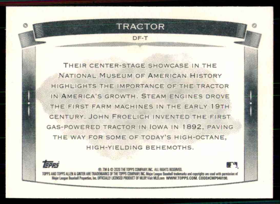 2020 Topps Allen & Ginter Down On The Farm Tractor #DF-T card back image