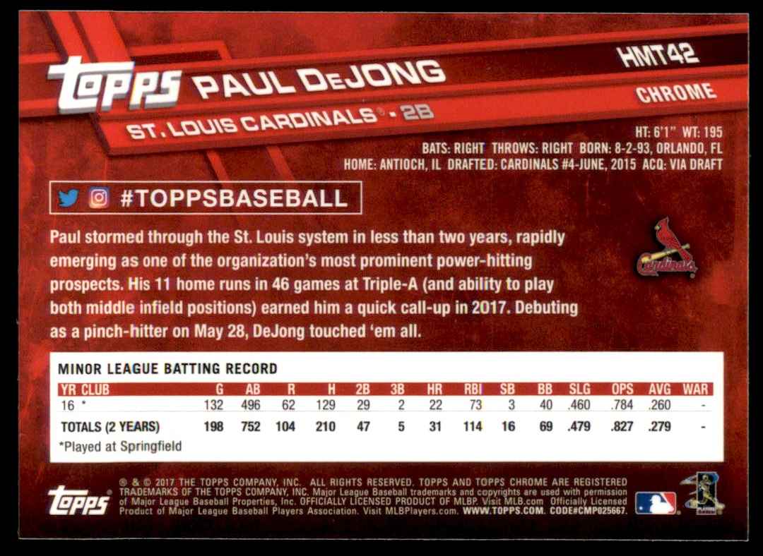 2017 Topps Chrome Paul Dejong #8 card back image