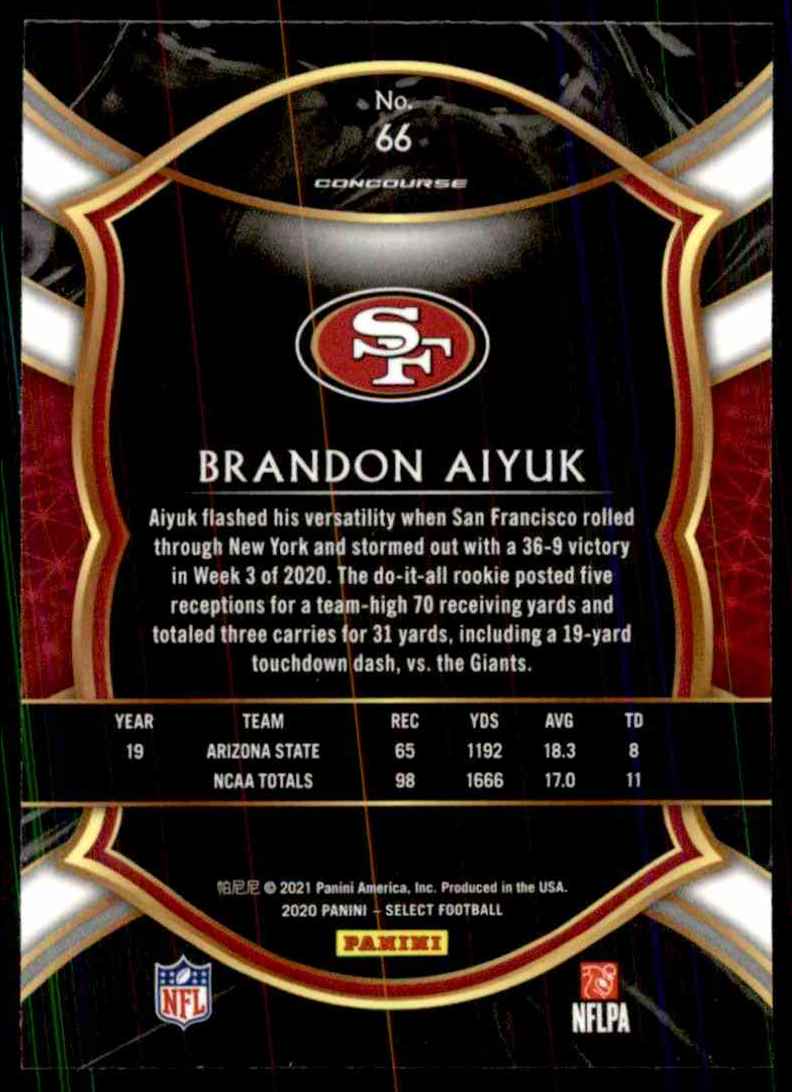 2020 Select Brandon Aiyuk RC #66 card back image