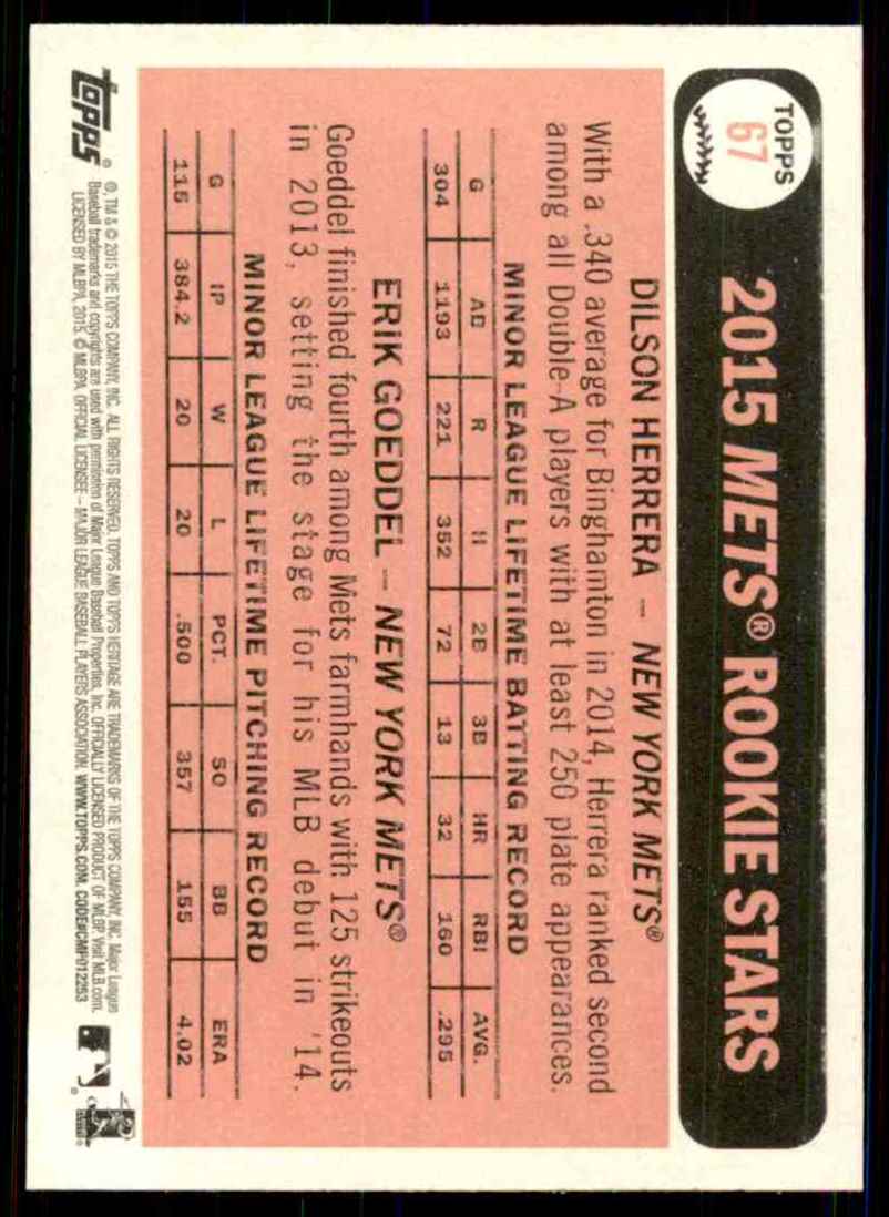 2015 Topps Heritage Erik Goeddel RC/Dilson Herrera RC #67 card back image