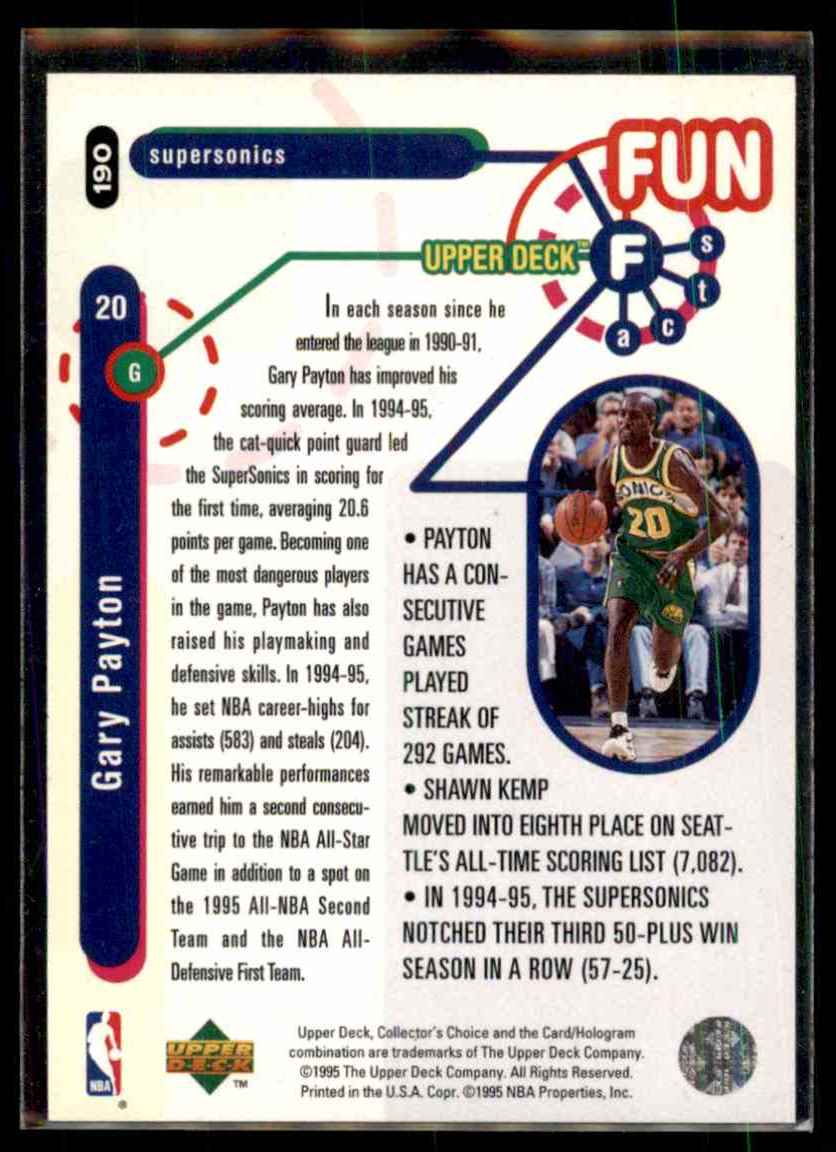 1995-96 Collector's Choice Player's Club Gary Payton #190 card back image