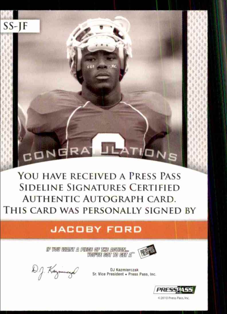 2010 Press Pass Saturday Signatures Jacoby Ford #JF card back image