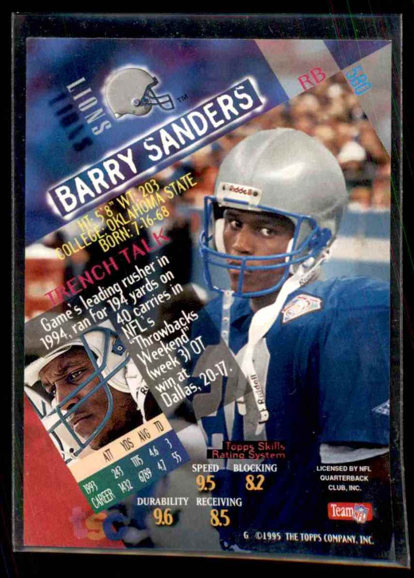 1994 Stadium Club Barry Sanders #580 card back image
