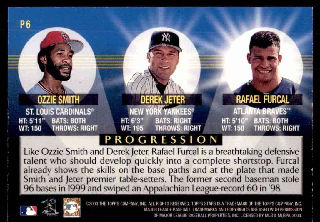2000 Topps Stars Progression Ozzie Smith Derek Jeter Rafael Furcal #P6 card back image