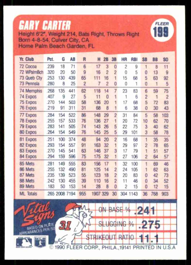 1990 Fleer Gary Carter #199 card back image