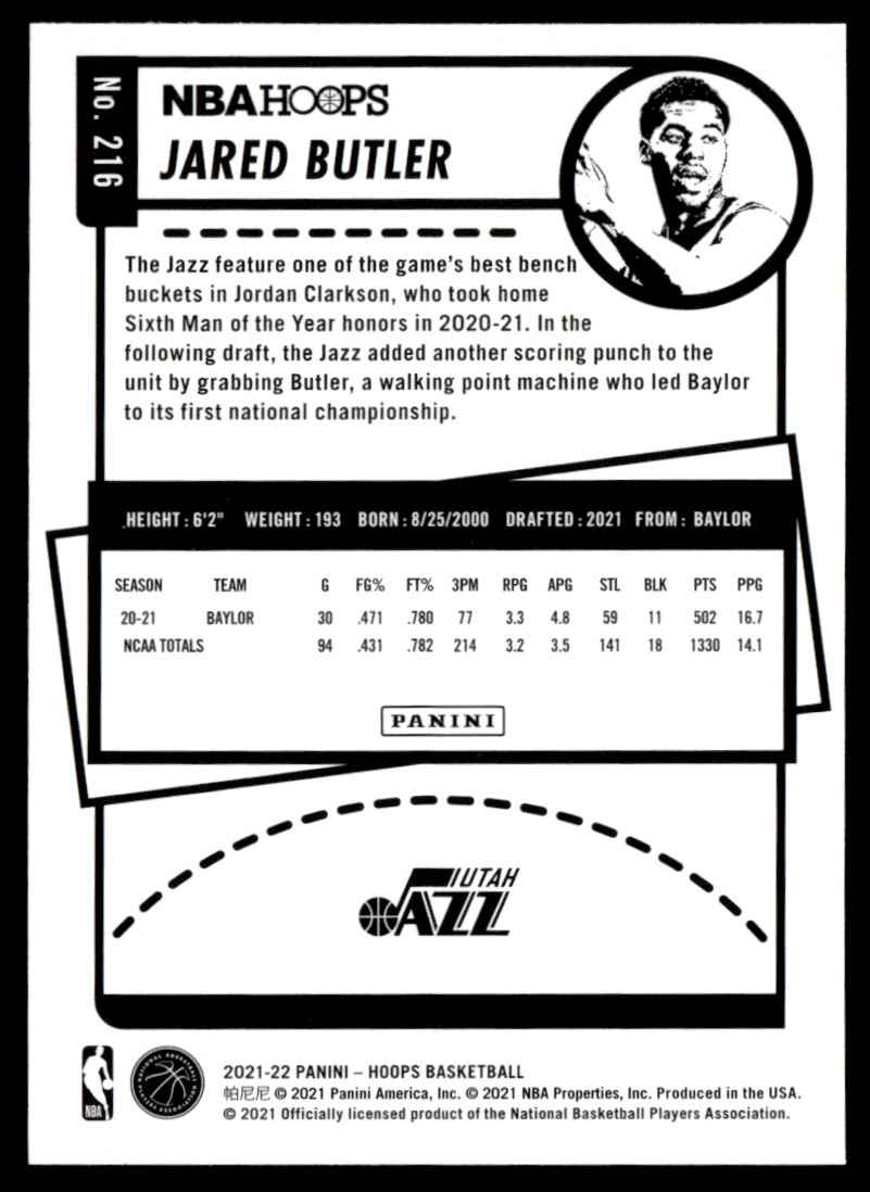 2021-22 Hoops Jared Butler #216 card back image