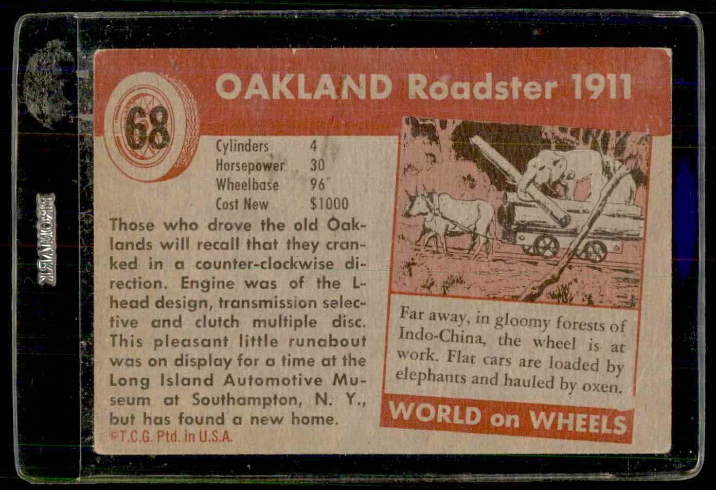 1954 Topps World On Wheels Oakland Roadster 1911 #68 card back image