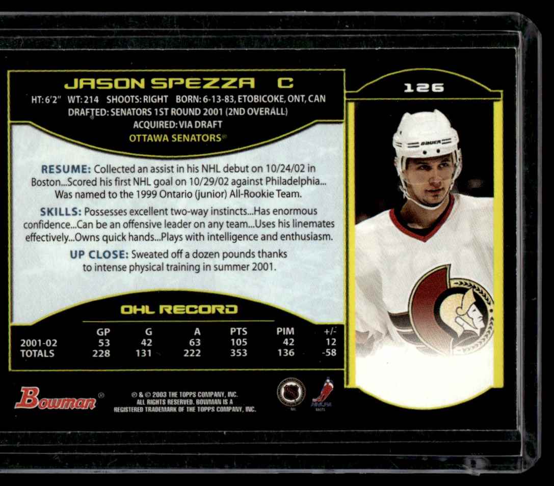 2002-03 Bowman YoungStars Jason Spezza #126 card back image