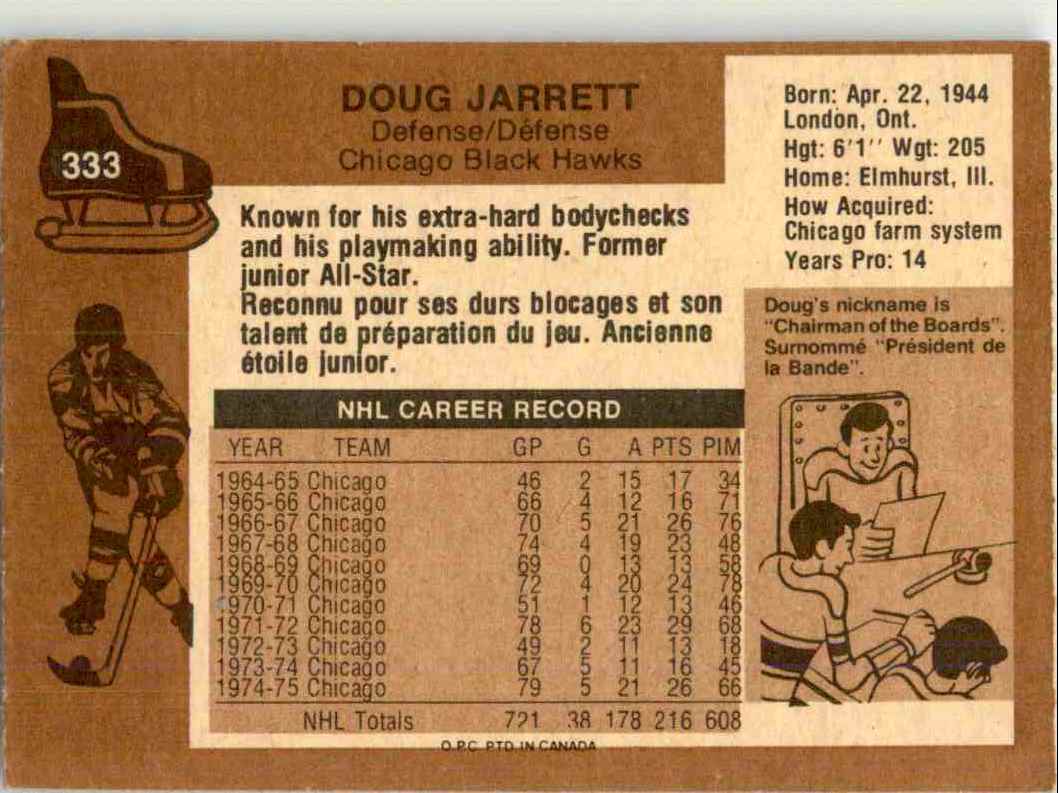 1975-76 O-Pee-Chee Doug Jarrett #333 card back image