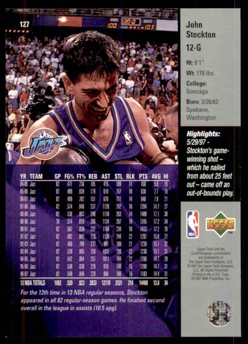 1997-98 Upper Deck John Stockton #127 card back image