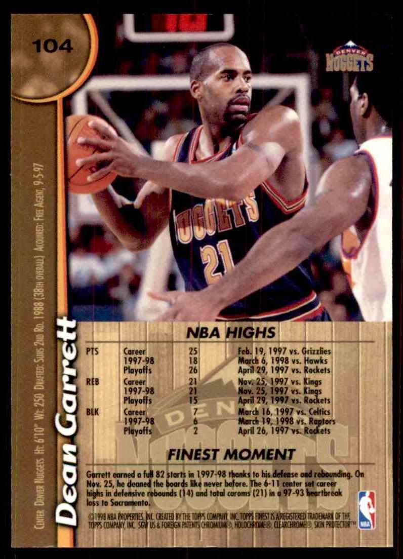 1998-99 Finest Dean Garrett #104 card back image