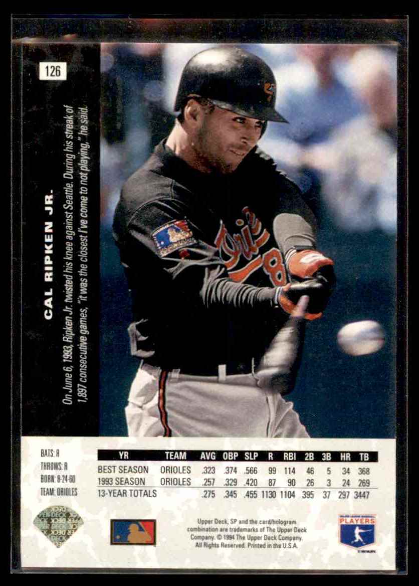 1994 SP Cal Ripken JR. #126 card back image