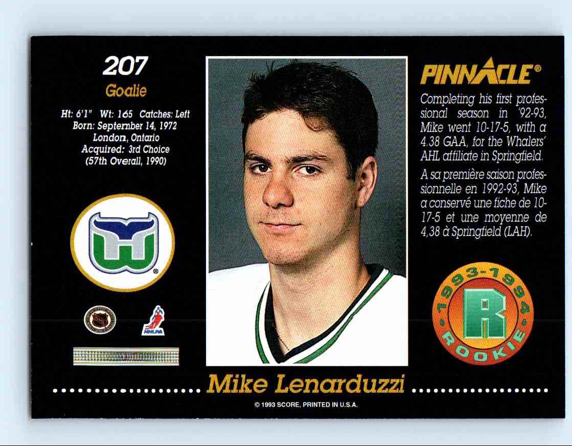 1993-94 Pinnacle Mike Lenarduzzi #207 card back image