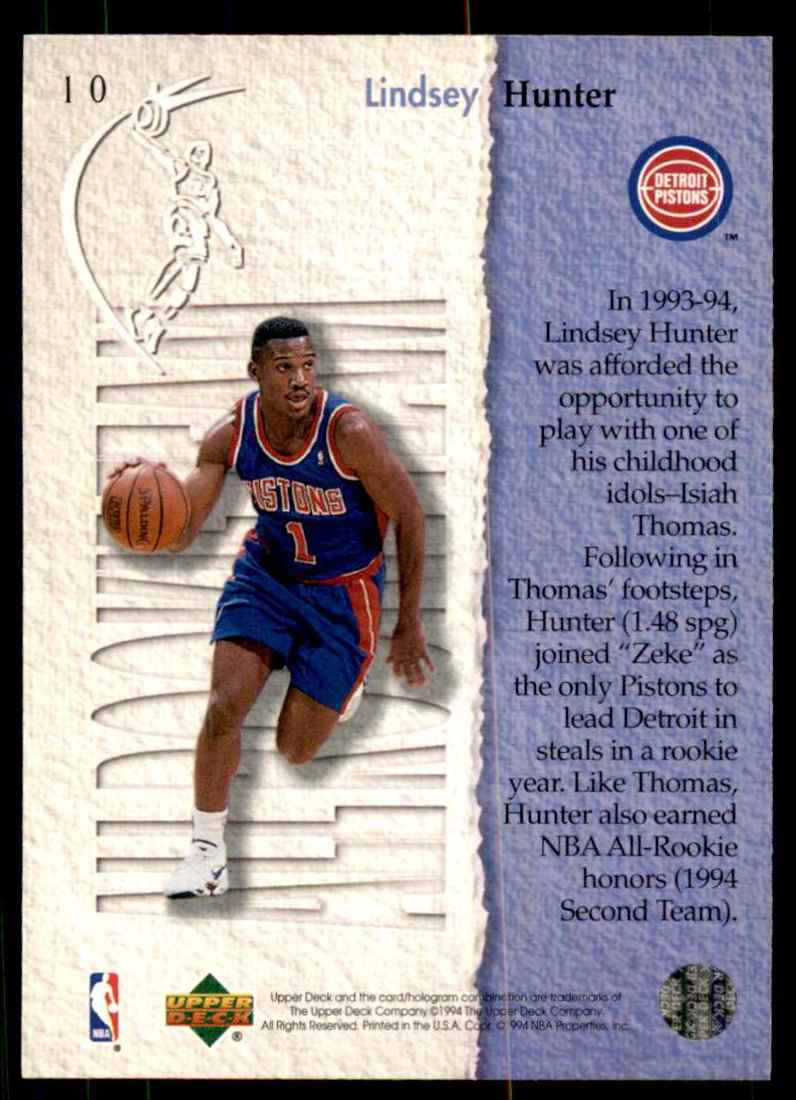 1994-95 Upper Deck Lindsey Hunter Art #10 card back image
