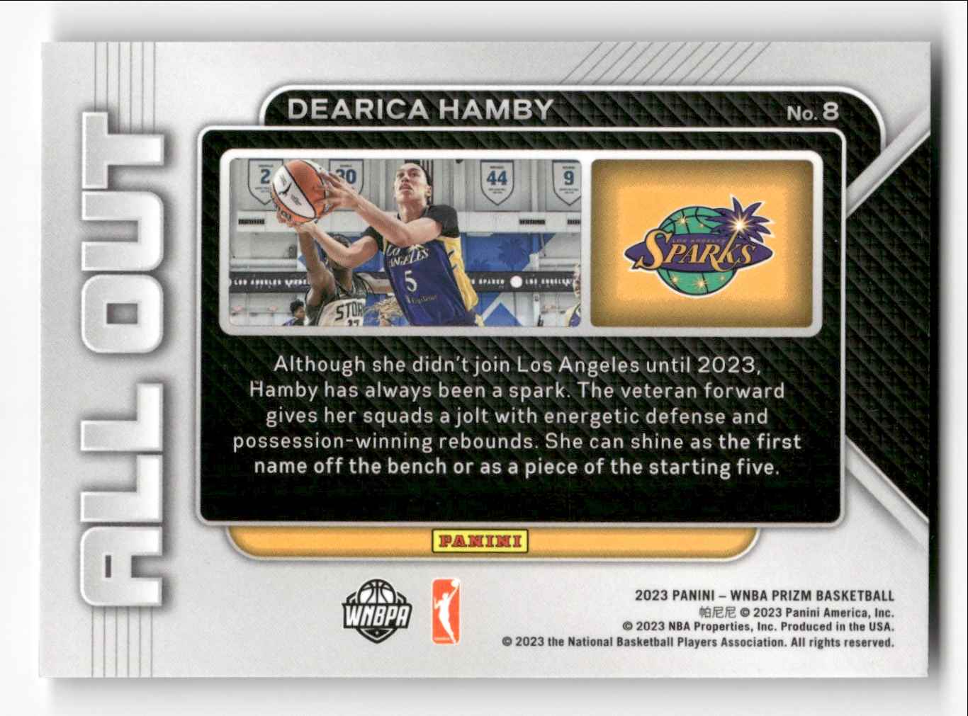 2023-24 Panini Prizm WNBA All Out Dearica Hamby #8 card back image
