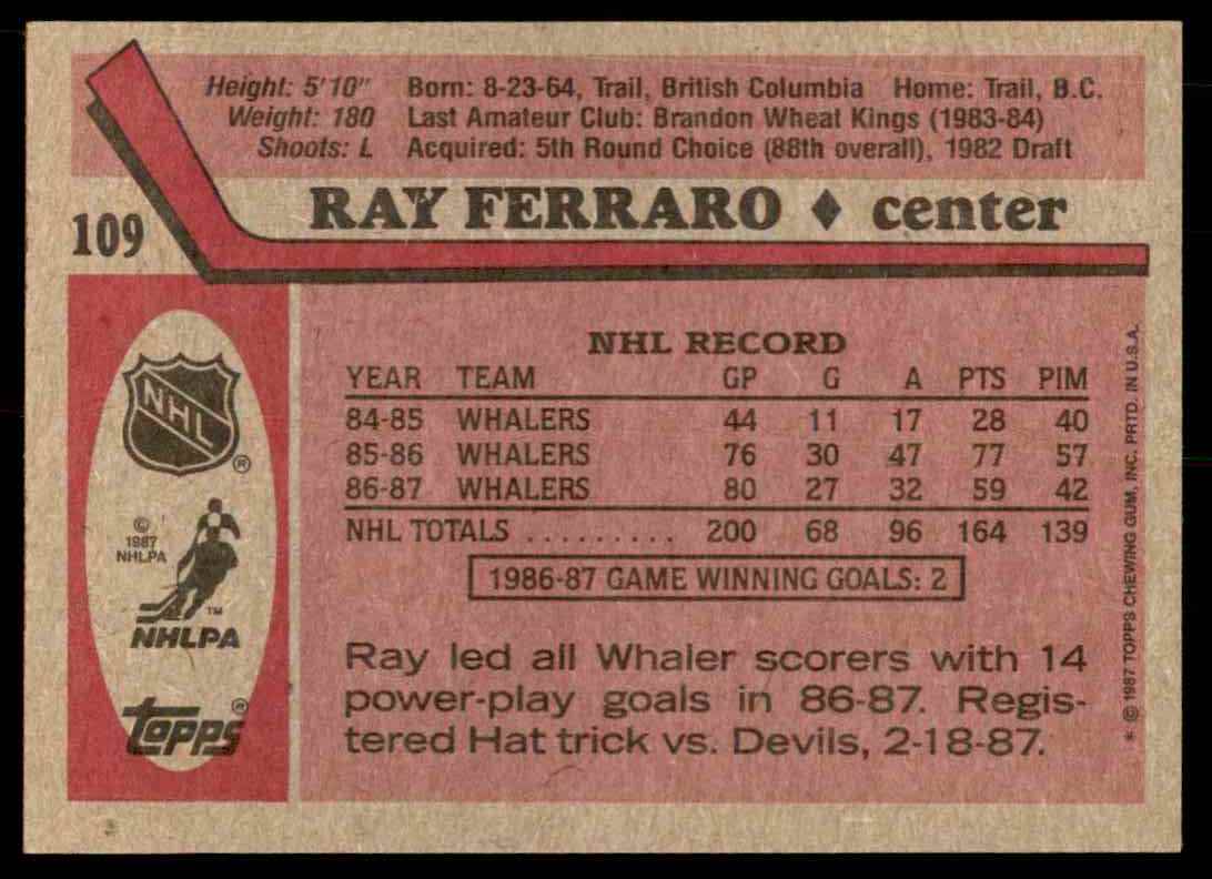 1986-87 Topps NHL Ray Ferraro #109 card back image