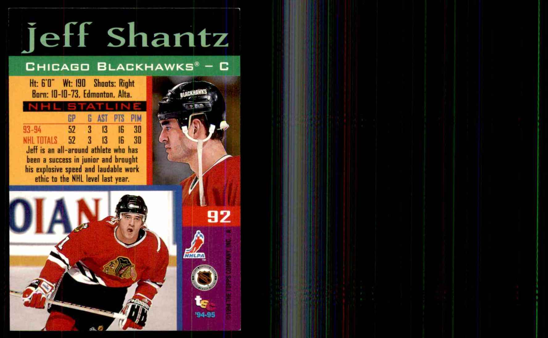 1994-95 Stadium Club Jeff Shantz #92 card back image