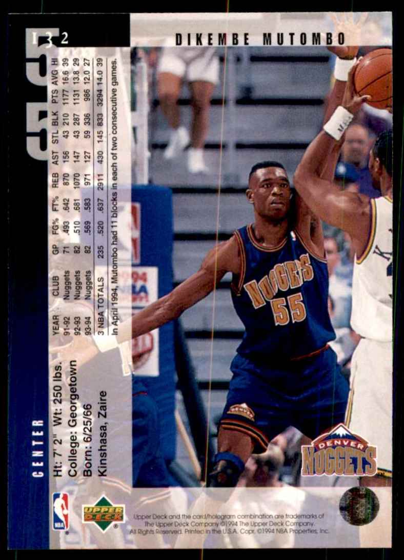 1994-95 Upper Deck Dikembe Mutombo #132 card back image